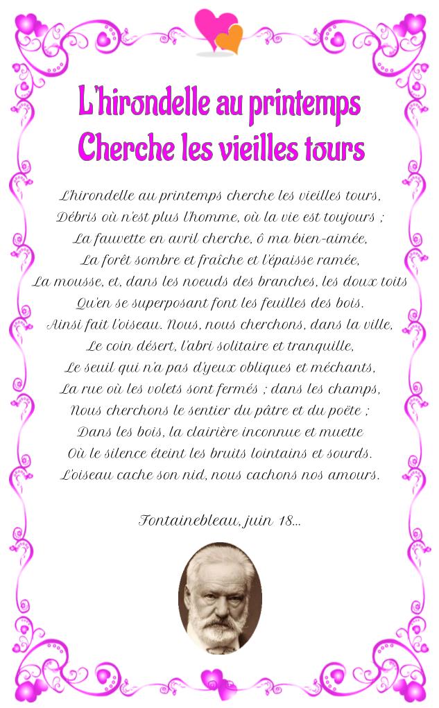 L’hirondelle au printemps cherche les vieilles tours – Hugo