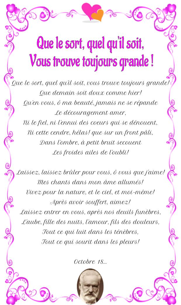 Que le sort, quel qu’il soit, vous trouve toujours grande !